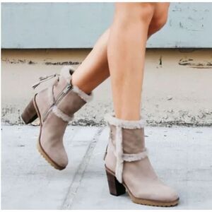 NWOB Frye Womens Jen Shearling Boots Gray Suede Short Ankle Zip Winter Style 7